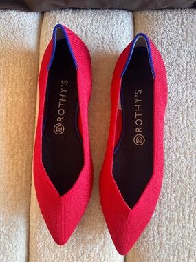 Rothy's Shoes Ballet Flats Women's 10 Red Pointed Toe Modern Comfy Slip On